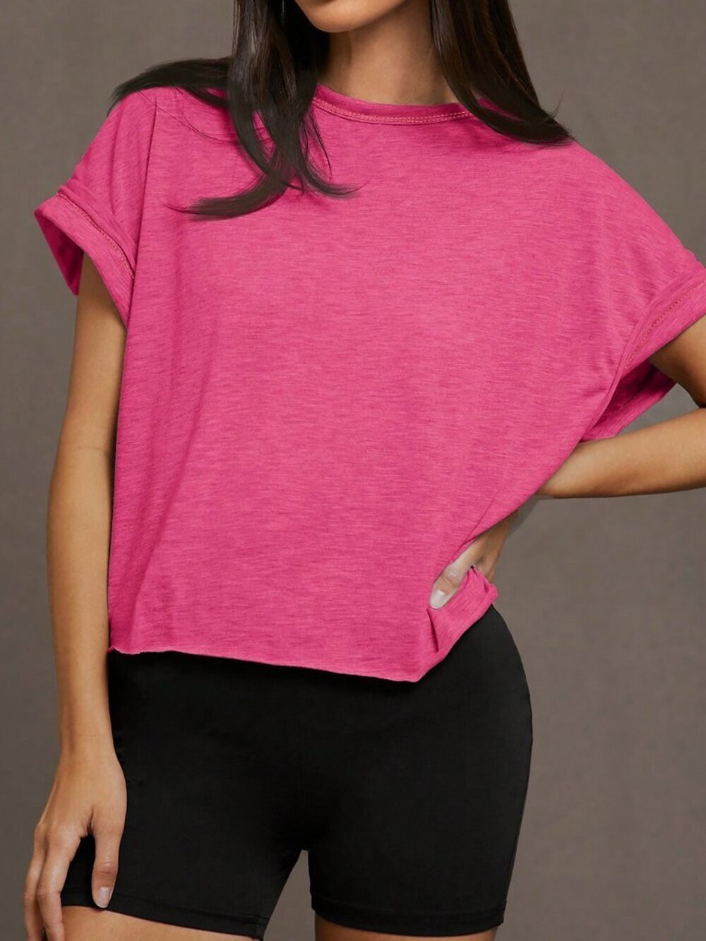 Hot Pink Casual Women's Batwing Sleeve Hollow Out Back T-Shirt